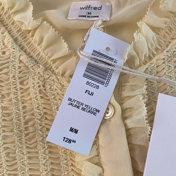 NWT Aritzia Wilfred Butter Yellow Button-Up Tuxedo Chiffon Fiji Blouse - Picture 12 of 13